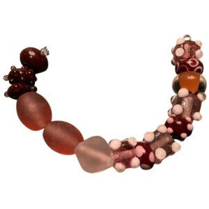 Handmade Pink Brown Glass Lampwork Beads - New